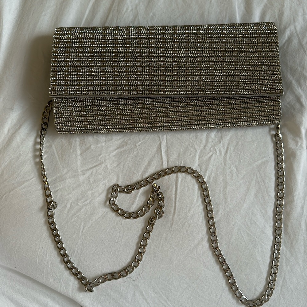 Starlet Silver  Crystal Iridescent Evening Handbag Chain Shoulder Clutch Purse